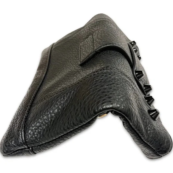 Black Leather Gunmetal Rivets Clutch Crossbody Bag NWOT - Picture 9 of 14